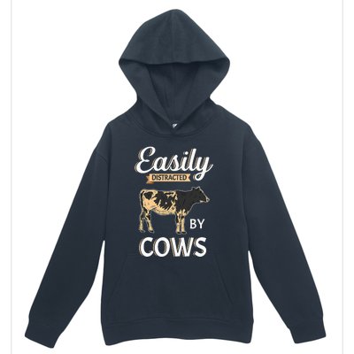 Funny Easily Distracted By Cows Cattle Farmer Urban Pullover Hoodie