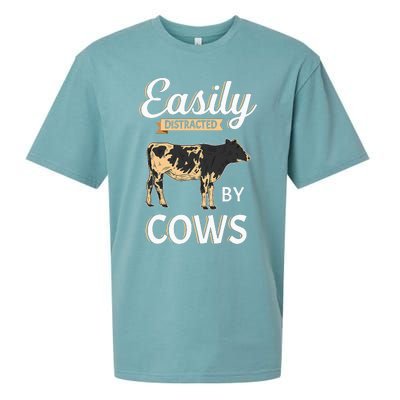 Funny Easily Distracted By Cows Cattle Farmer Sueded Cloud Jersey T-Shirt