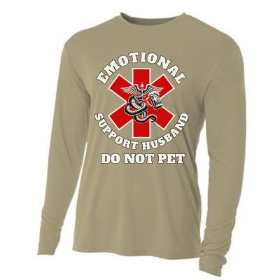 Funny Emotional Do Not Pet Emotional Support Husband Funny Cooling Performance Long Sleeve Crew