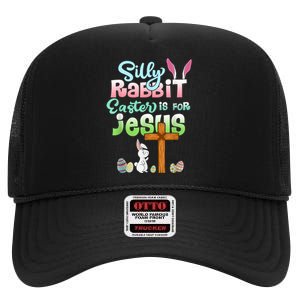 Funny Easter Day Silly Rabbit Easter Is For Jesus Christians High Crown Mesh Back Trucker Hat