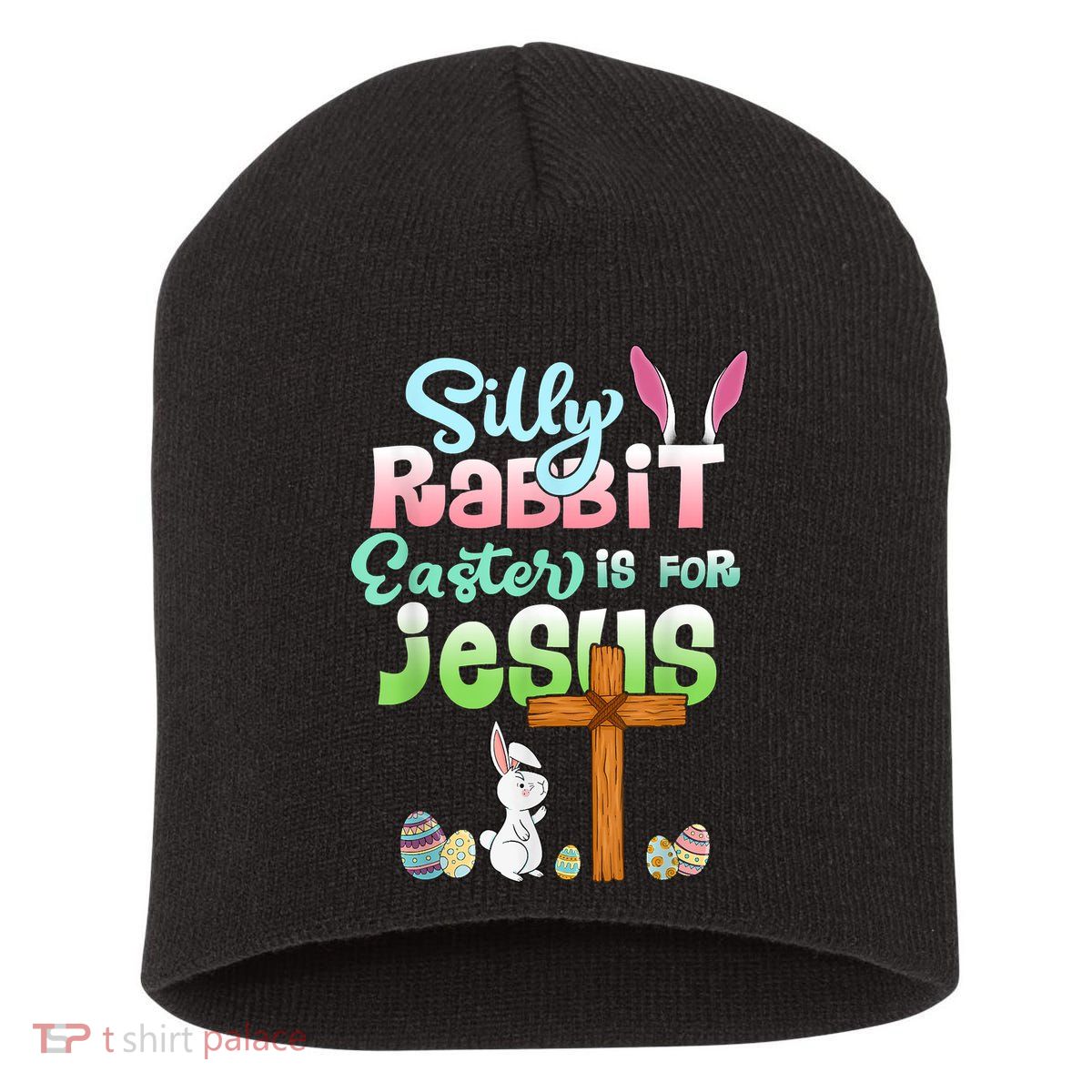 Funny Easter Day Silly Rabbit Easter Is For Jesus Christians Short Acrylic Beanie