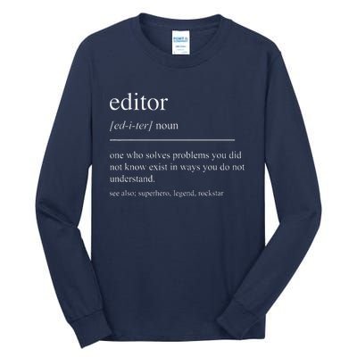 Funny Editor Definition Film Editor In Chief Video Editing Tall Long Sleeve T-Shirt