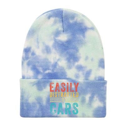 Funny Easily Distracted By Cars Auto Mechanic Racing Car Funny Gift Tie Dye 12in Knit Beanie