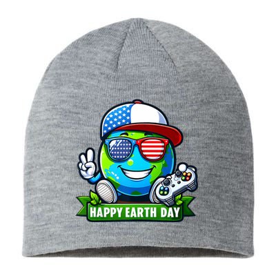 Funny Earth Day Playing Video GamesUsa Flag Glasses2024 Sustainable Beanie