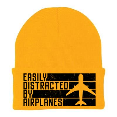 Funny Easily Distracted By Airplanes Aviation Pilot Plane Funny Gift Knit Cap Winter Beanie