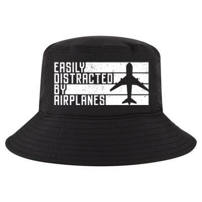 Funny Easily Distracted By Airplanes Aviation Pilot Plane Funny Gift Cool Comfort Performance Bucket Hat