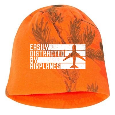 Funny Easily Distracted By Airplanes Aviation Pilot Plane Funny Gift Kati - Camo Knit Beanie