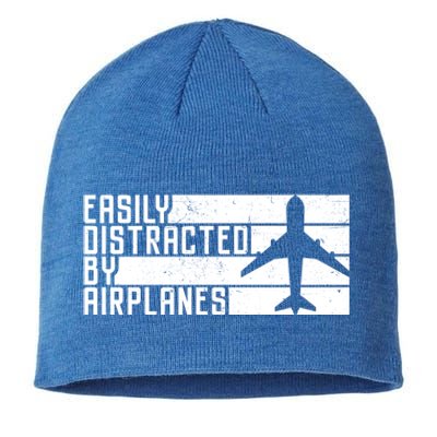 Funny Easily Distracted By Airplanes Aviation Pilot Plane Funny Gift Sustainable Beanie