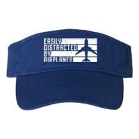 Funny Easily Distracted By Airplanes Aviation Pilot Plane Funny Gift Valucap Bio-Washed Visor