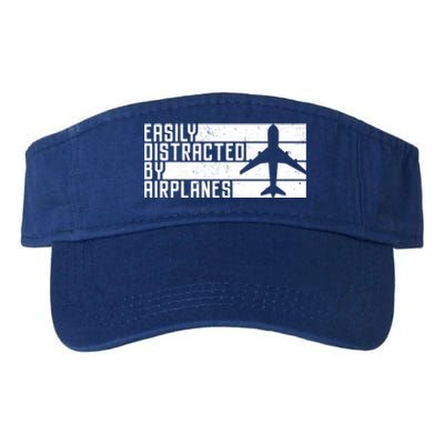 Funny Easily Distracted By Airplanes Aviation Pilot Plane Funny Gift Valucap Bio-Washed Visor