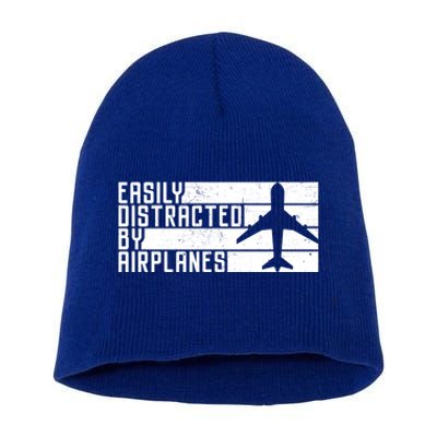 Funny Easily Distracted By Airplanes Aviation Pilot Plane Funny Gift Short Acrylic Beanie