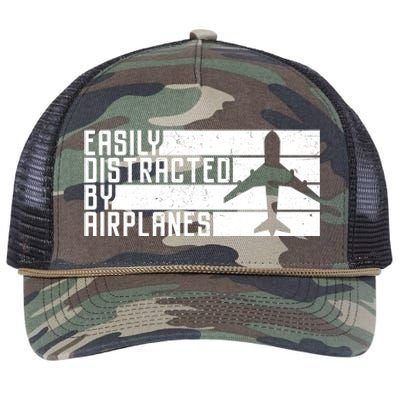 Funny Easily Distracted By Airplanes Aviation Pilot Plane Funny Gift Retro Rope Trucker Hat Cap