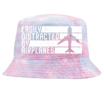 Funny Easily Distracted By Airplanes Aviation Pilot Plane Funny Gift Tie-Dyed Bucket Hat