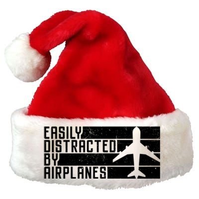 Funny Easily Distracted By Airplanes Aviation Pilot Plane Funny Gift Premium Christmas Santa Hat