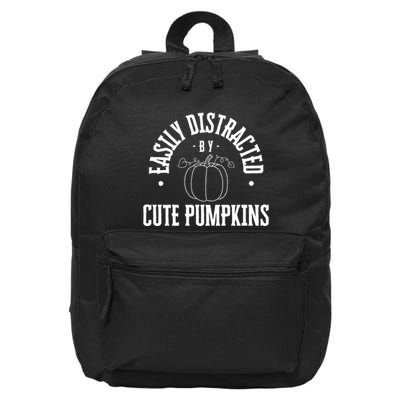 Funny Easily Distracted By Cute Pumpkins Fall Halloween 16 in Basic Backpack