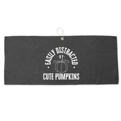Funny Easily Distracted By Cute Pumpkins Fall Halloween Large Microfiber Waffle Golf Towel