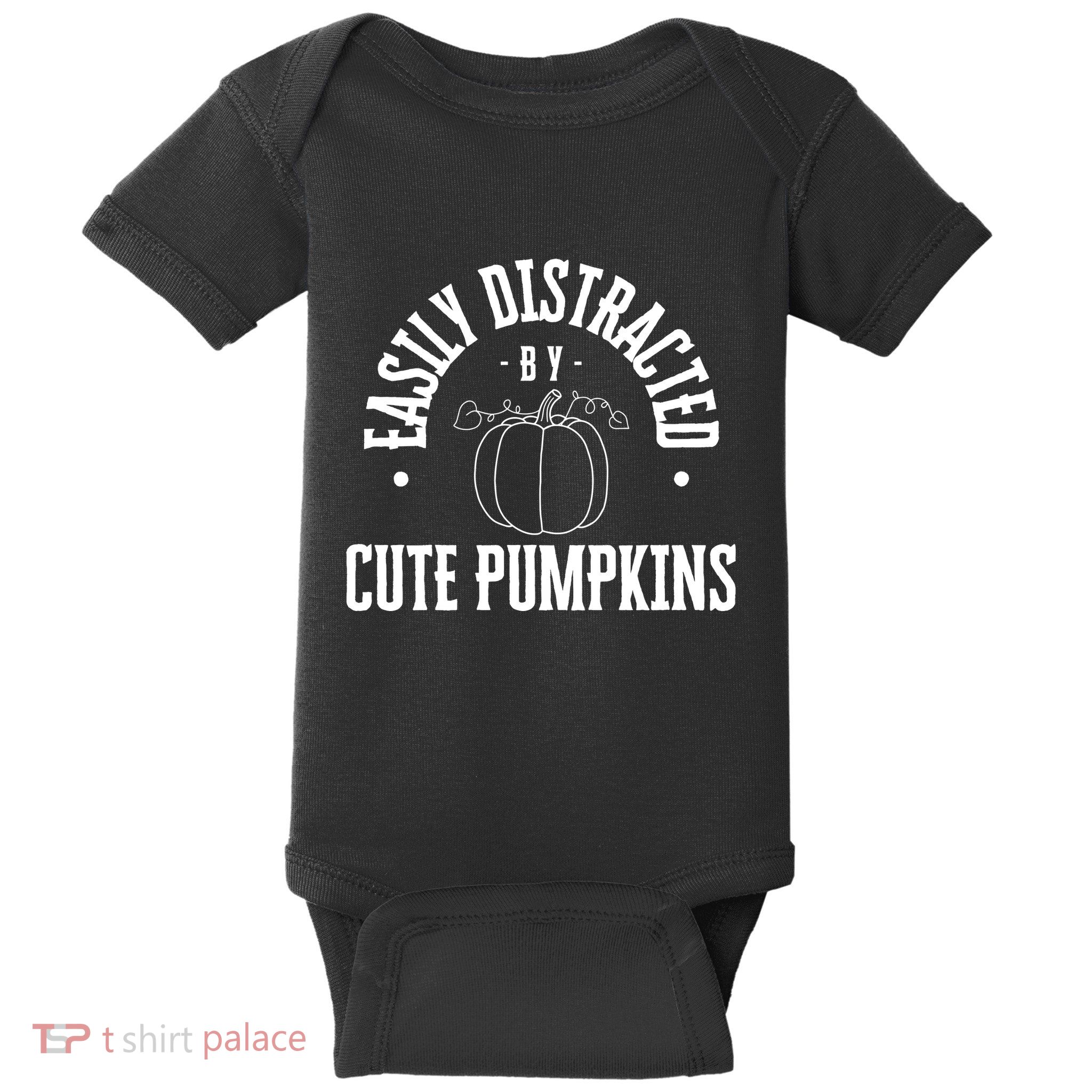 Funny Easily Distracted By Cute Pumpkins Fall Halloween Baby Bodysuit