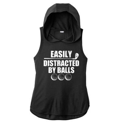 Funny Easily Distracted By Balls Golfing Fan Ladies PosiCharge Tri-Blend Wicking Draft Hoodie Tank