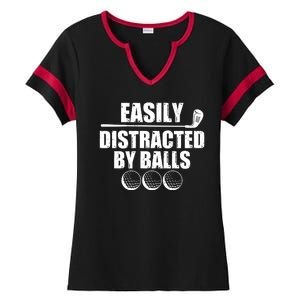 Funny Easily Distracted By Balls Golfing Fan Ladies Halftime Notch Neck Tee