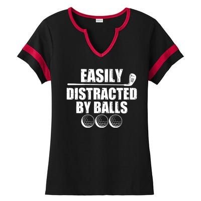 Funny Easily Distracted By Balls Golfing Fan Ladies Halftime Notch Neck Tee