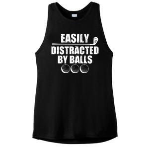 Funny Easily Distracted By Balls Golfing Fan Ladies PosiCharge Tri-Blend Wicking Tank