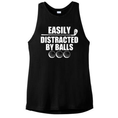 Funny Easily Distracted By Balls Golfing Fan Ladies PosiCharge Tri-Blend Wicking Tank