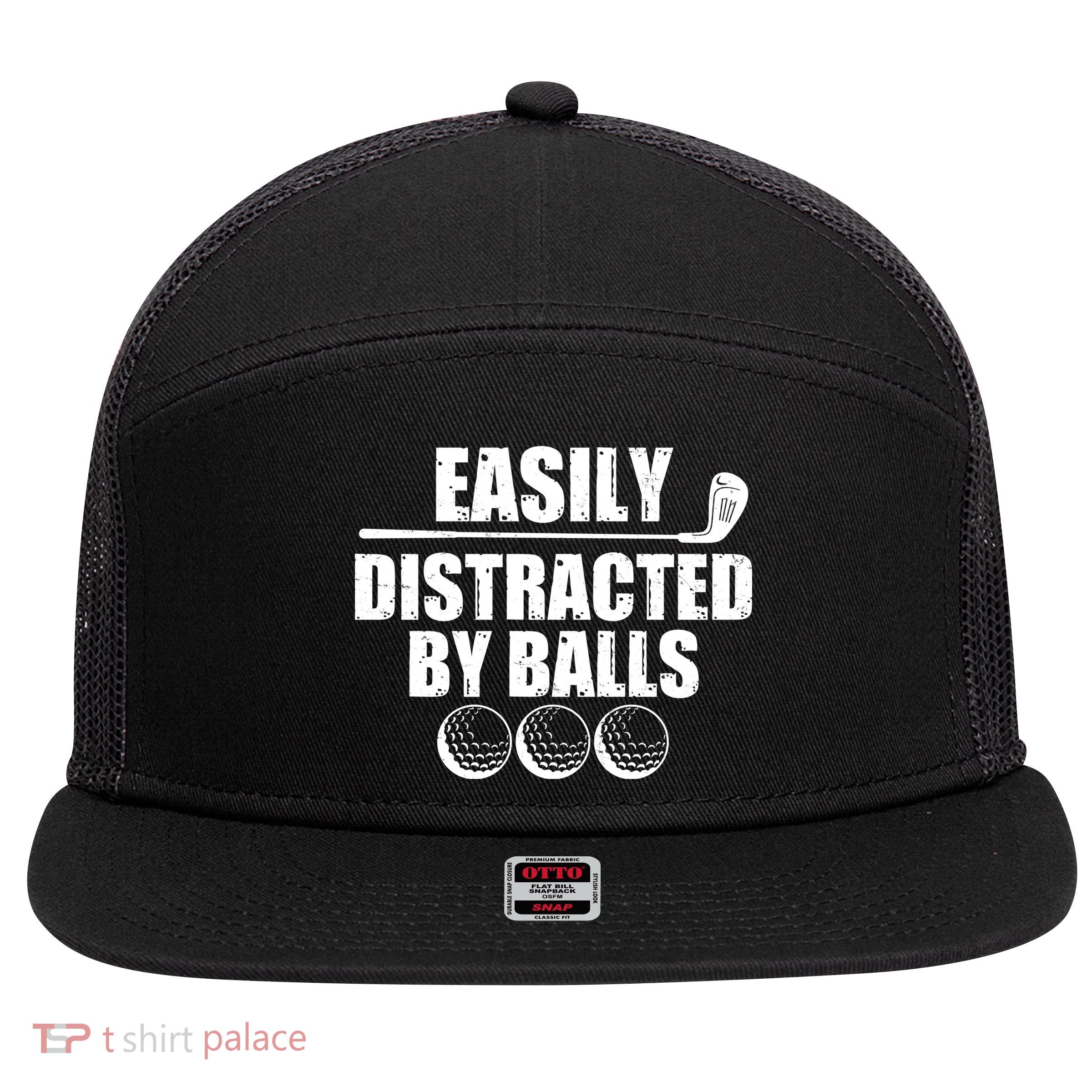 Funny Easily Distracted By Balls Golfing Fan 7 Panel Mesh Trucker Snapback Hat