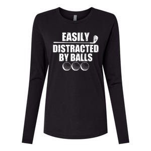 Funny Easily Distracted By Balls Golfing Fan Womens Cotton Relaxed Long Sleeve T-Shirt