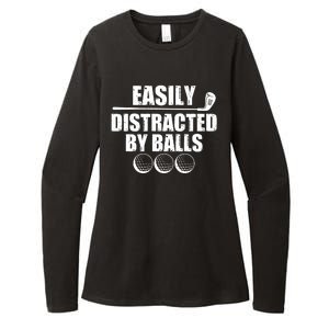 Funny Easily Distracted By Balls Golfing Fan Womens CVC Long Sleeve Shirt