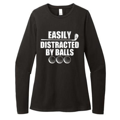 Funny Easily Distracted By Balls Golfing Fan Womens CVC Long Sleeve Shirt