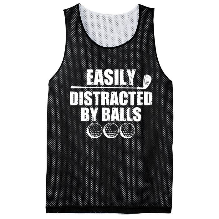 Funny Easily Distracted By Balls Golfing Fan Mesh Reversible Basketball Jersey Tank