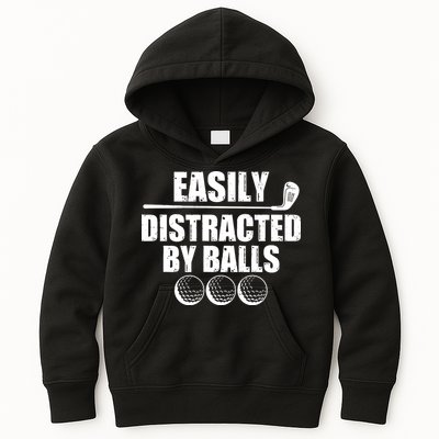 Funny Easily Distracted By Balls Golfing Fan Kids Hoodie