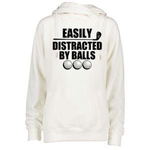 Funny Easily Distracted By Balls Golfing Fan Womens Funnel Neck Pullover Hood