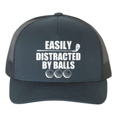 Funny Easily Distracted By Balls Golfing Fan Yupoong Adult 5-Panel Trucker Hat