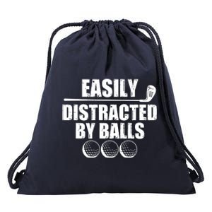 Funny Easily Distracted By Balls Golfing Fan Drawstring Bag