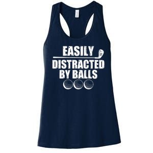 Funny Easily Distracted By Balls Golfing Fan Women's Racerback Tank