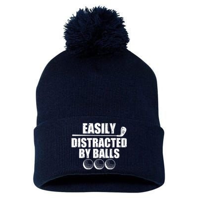 Funny Easily Distracted By Balls Golfing Fan Pom Pom 12in Knit Beanie