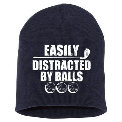 Funny Easily Distracted By Balls Golfing Fan Short Acrylic Beanie