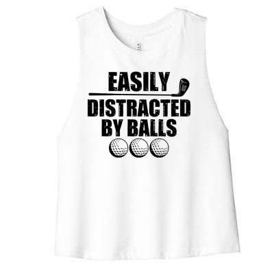 Funny Easily Distracted By Balls Golfing Fan Women's Racerback Cropped Tank