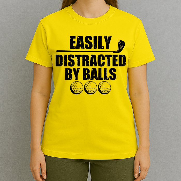 Funny Easily Distracted By Balls Golfing Fan T-Shirt