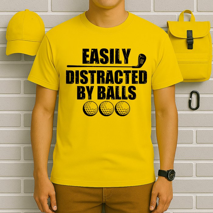 Funny Easily Distracted By Balls Golfing Fan T-Shirt