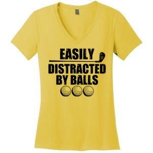 Funny Easily Distracted By Balls Golfing Fan Women's V-Neck T-Shirt