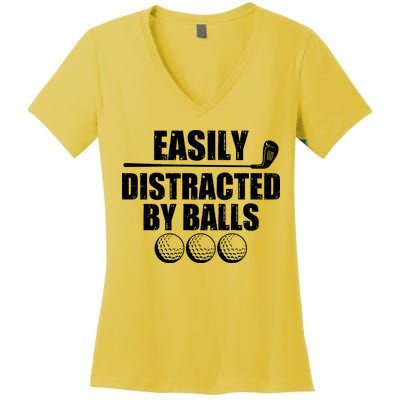 Funny Easily Distracted By Balls Golfing Fan Women's V-Neck T-Shirt