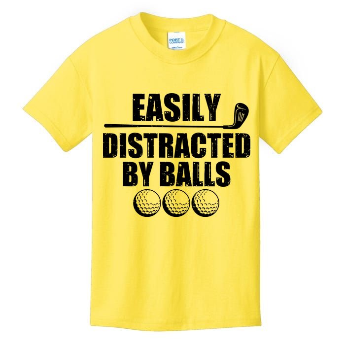 Funny Easily Distracted By Balls Golfing Fan Kids T-Shirt