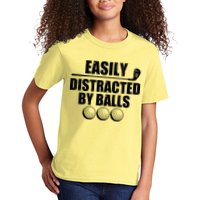 Funny Easily Distracted By Balls Golfing Fan Kids T-Shirt