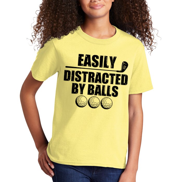 Funny Easily Distracted By Balls Golfing Fan Kids T-Shirt