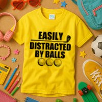 Funny Easily Distracted By Balls Golfing Fan Kids T-Shirt