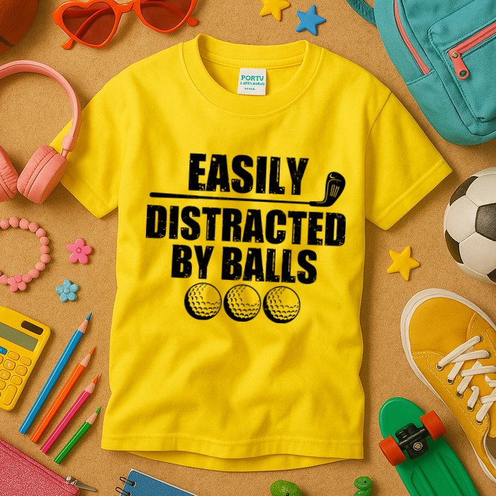 Funny Easily Distracted By Balls Golfing Fan Kids T-Shirt