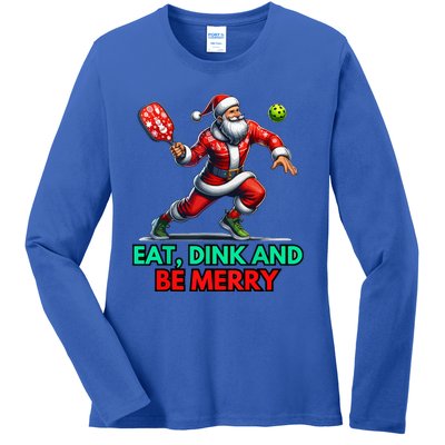 Funny Eat Dink Be Merry Santa Claus Pickleball Christmas Gift For Xmas Ladies Long Sleeve Shirt