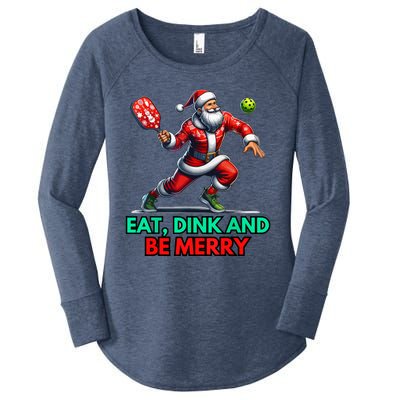 Funny Eat Dink Be Merry Santa Claus Pickleball Christmas Gift For Xmas Women's Perfect Tri Tunic Long Sleeve Shirt